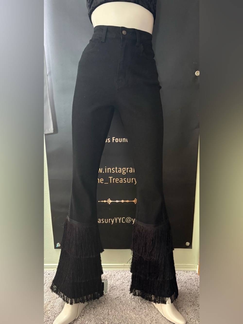 NWOT Fashion Nova Black Fringe Flare Pants